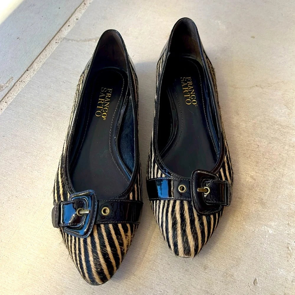 Franco Sarto Calf hair striped loafers with leather buckle 7